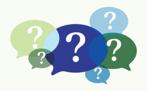 Comment bubbles with a question mark inside.